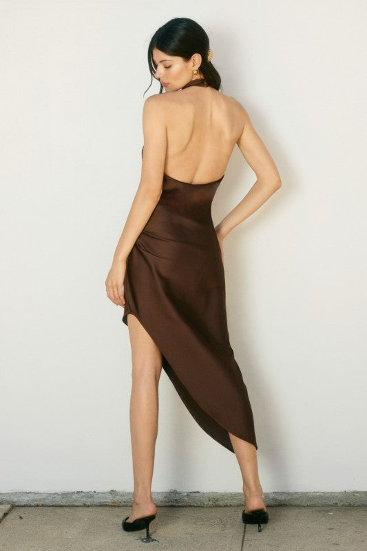 Bossa Nova Halter Neck Side Pleated Midi Dress
