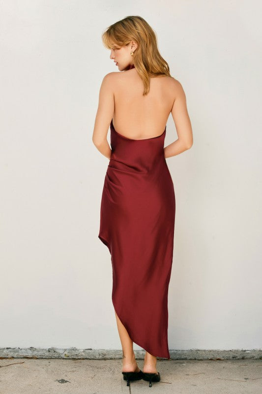 Bossa Nova Halter Neck Side Pleated Midi Dress