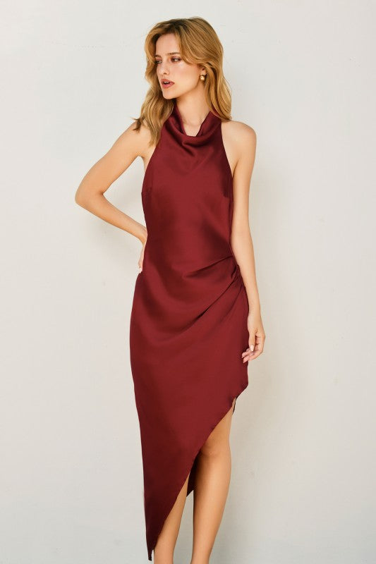 Bossa Nova Halter Neck Side Pleated Midi Dress