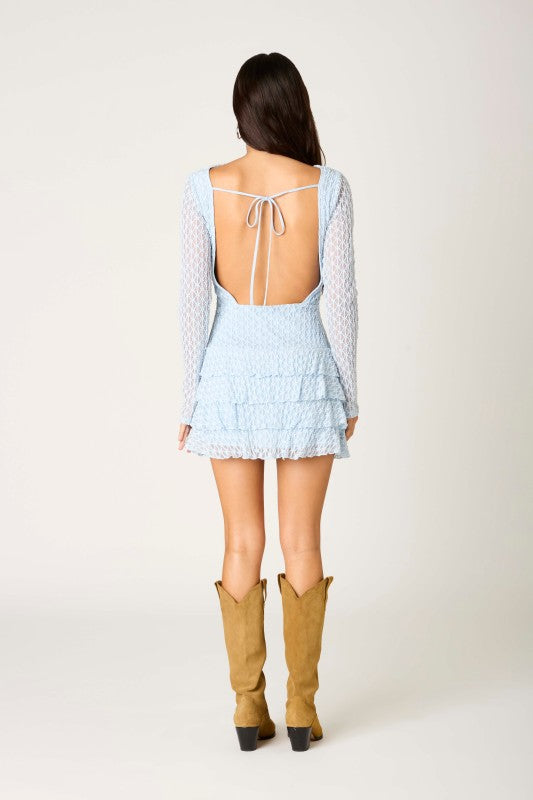 Annabelle Open Back Ruffle Tiered Mesh Mini Dress