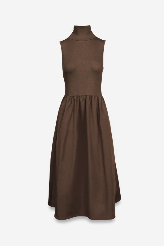 Silvana Mock Neck Mix Media Midi Dress