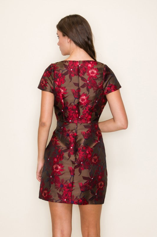 Lianna Sweetheart Neck Floral Jacquard Mini Dress