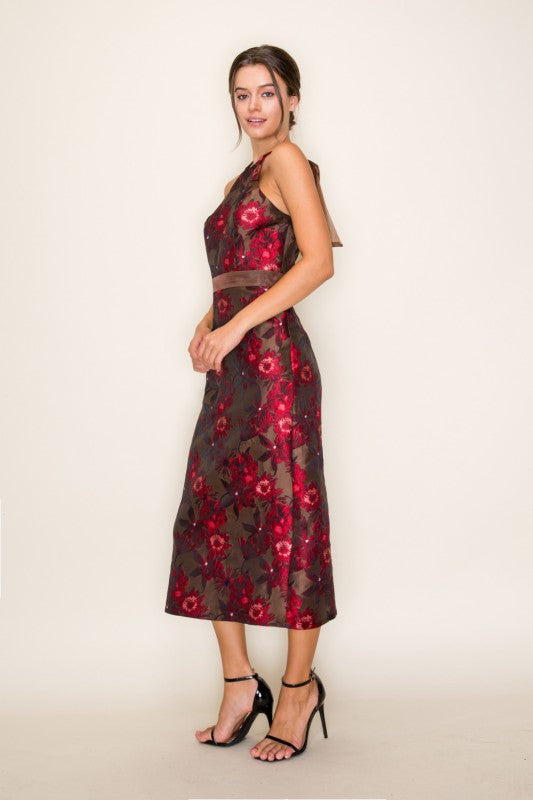 Lianna Jacquard Back Bow Detail Midi Dress