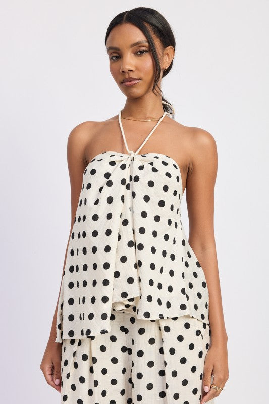 Nova Open Back Polka Dot Halter Top