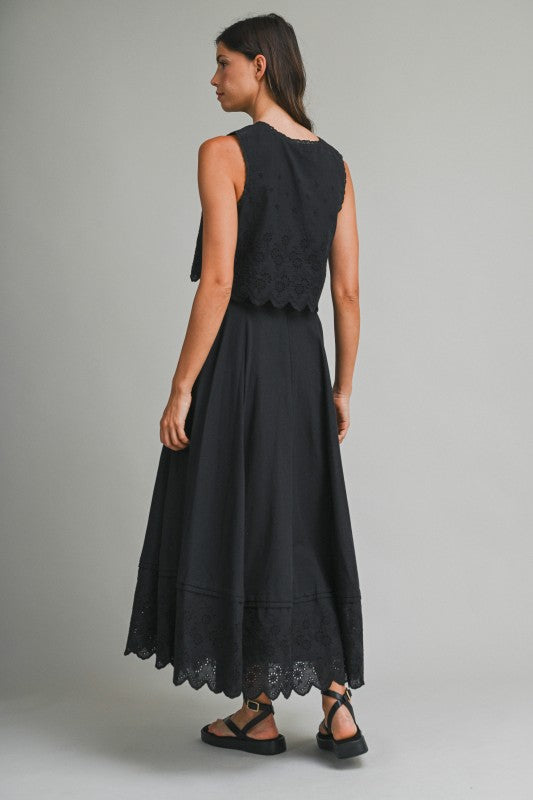 Aubree Embroidered Scalloped Hem Midi Skirt