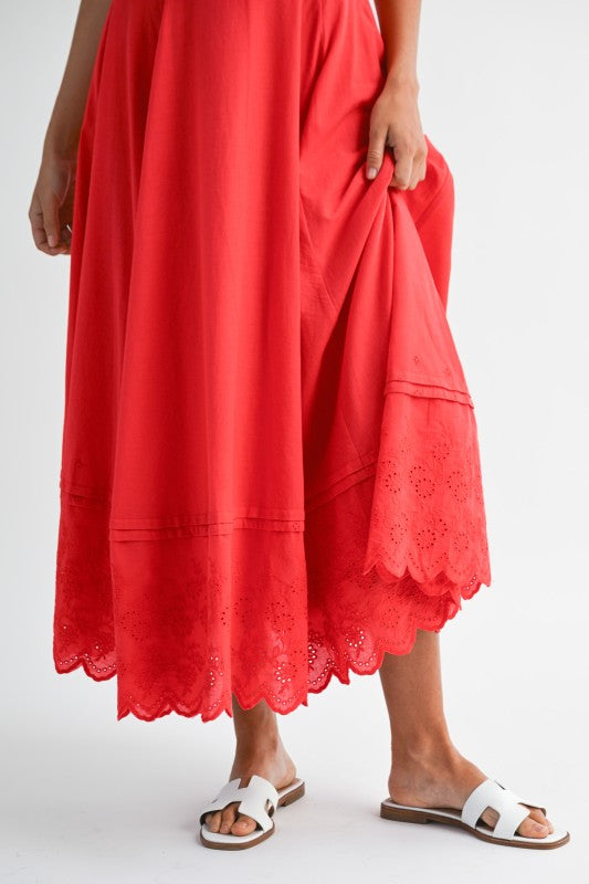 Aubree Embroidered Scalloped Hem Midi Skirt