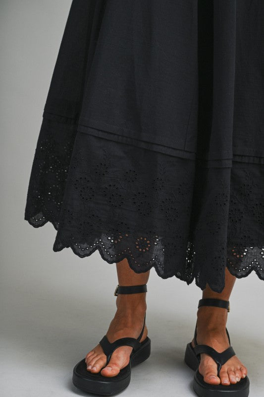 Aubree Embroidered Scalloped Hem Midi Skirt