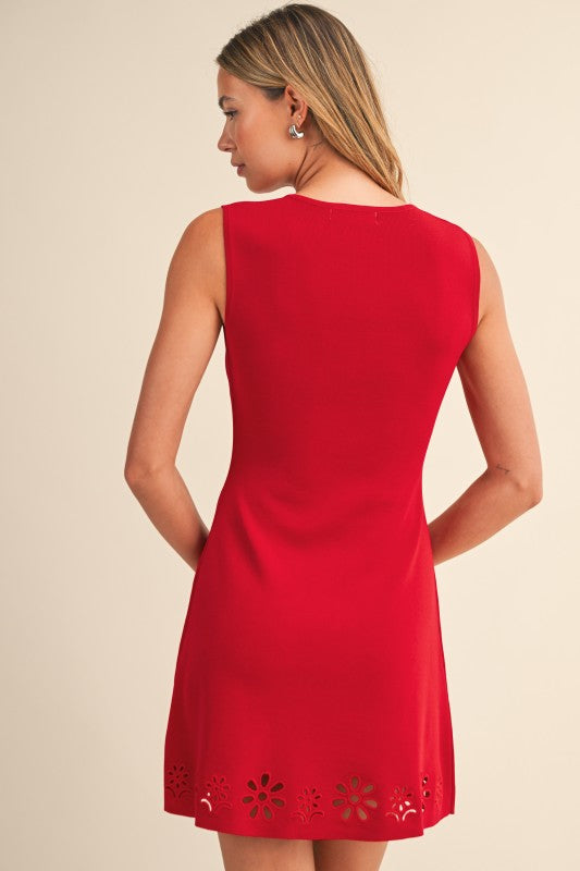 Veronica V-Split Neck Floral Cutout Sweater Mini Dress