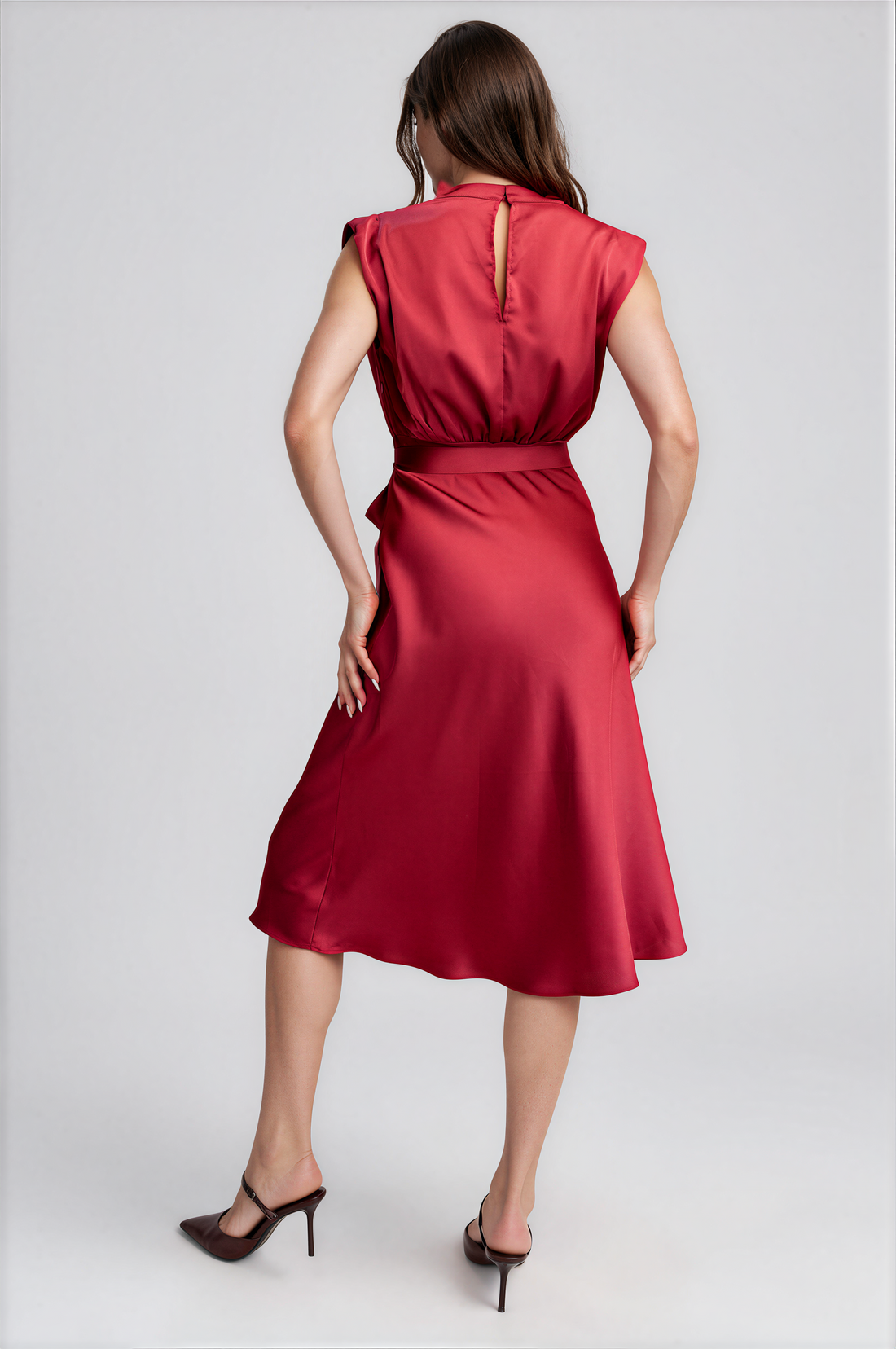Clea Cowl Neck Front Tie Midi Dress