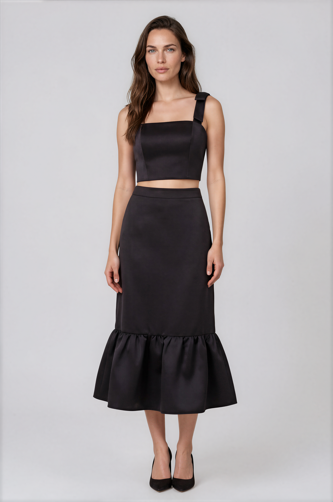 Zabava Shoulder Tie Satin Crop Top