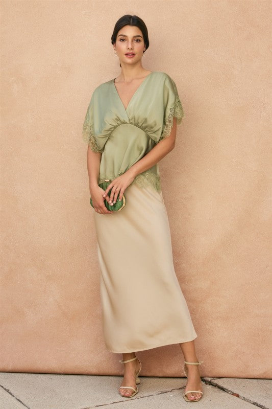 Miranda Plunge Neck Lace Blouson Top