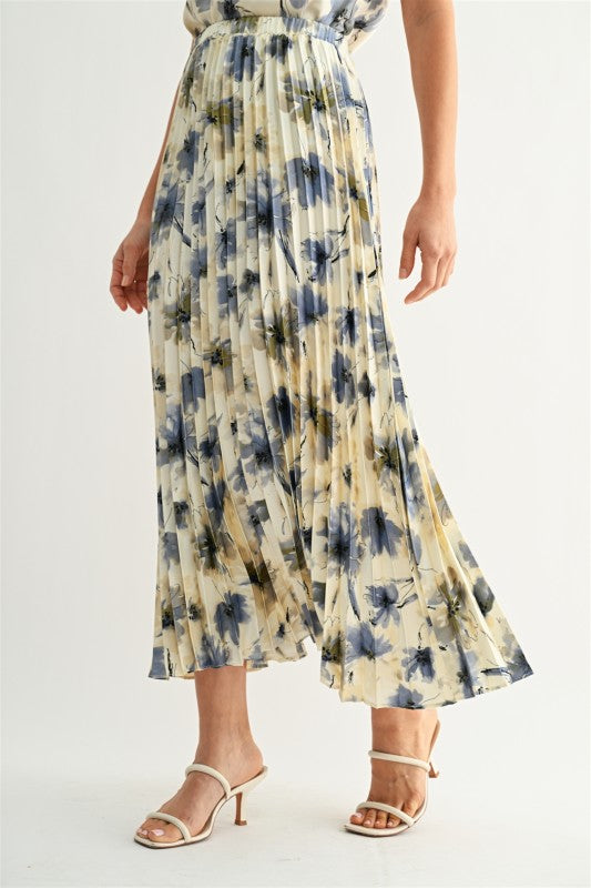 Elyse Pleated Floral Midi Skirt