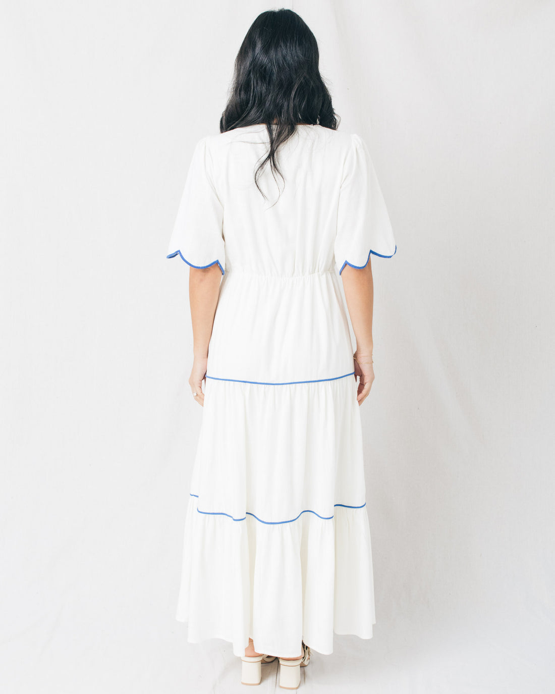 Idilia V-Neck Embroidered Tiered Midi Dress