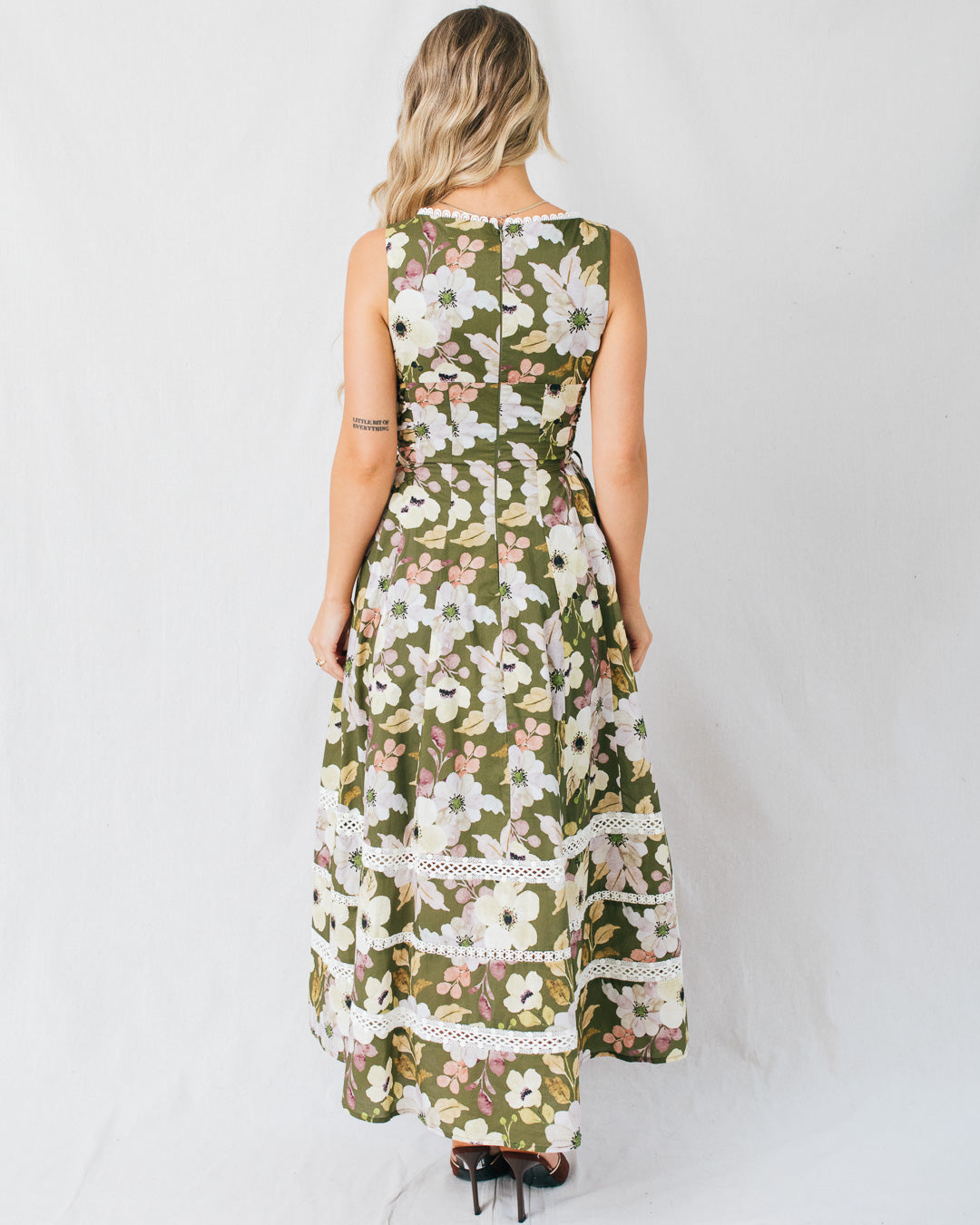 Clarabelle Floral Printed Lace Trim Midi Dress