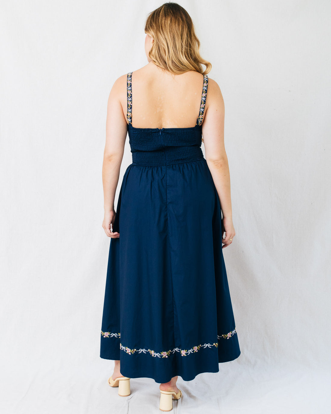 Lilith Floral Ribbon Embroidery Midi Dress