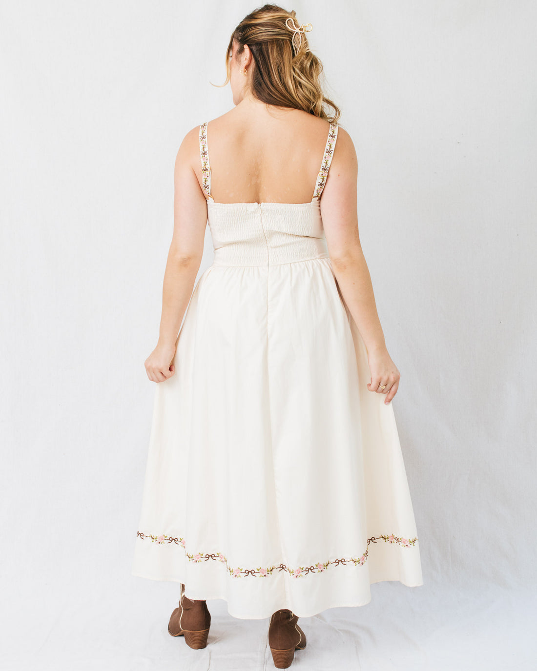 Lilith Floral Ribbon Embroidery Midi Dress