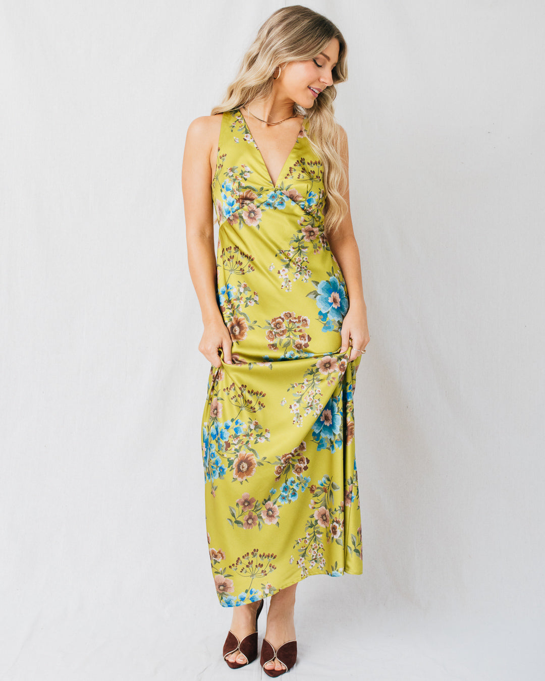 Soiree Floral Print Cross Back Maxi Dress