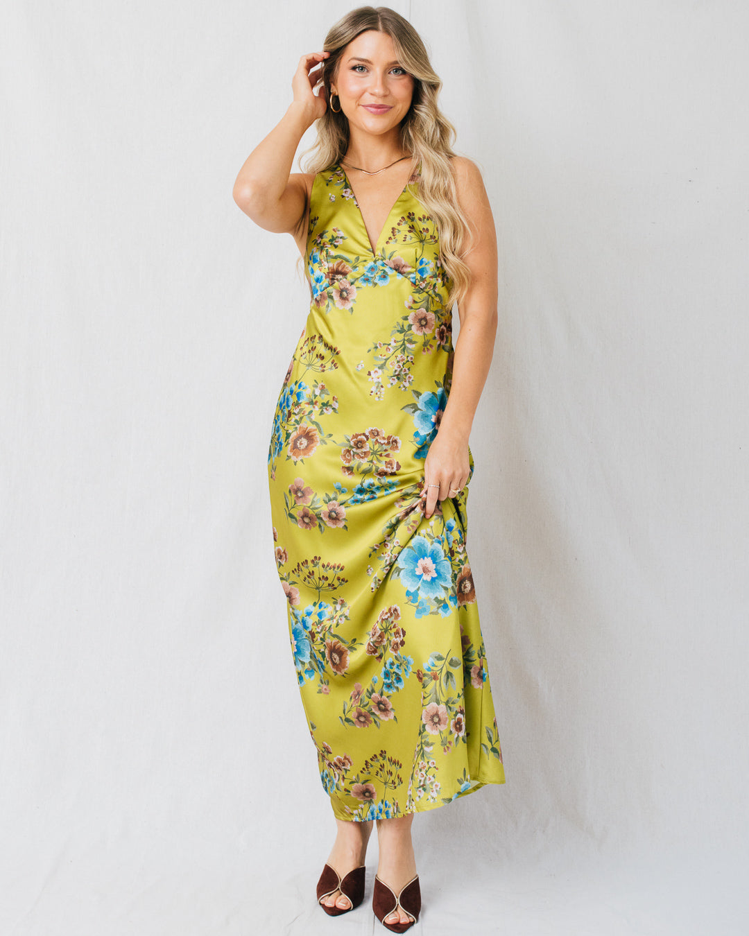 Soiree Floral Print Cross Back Maxi Dress