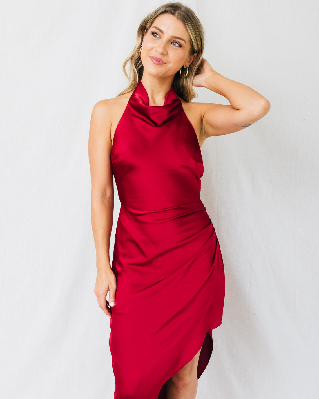 Bossa Nova Halter Neck Side Pleated Midi Dress