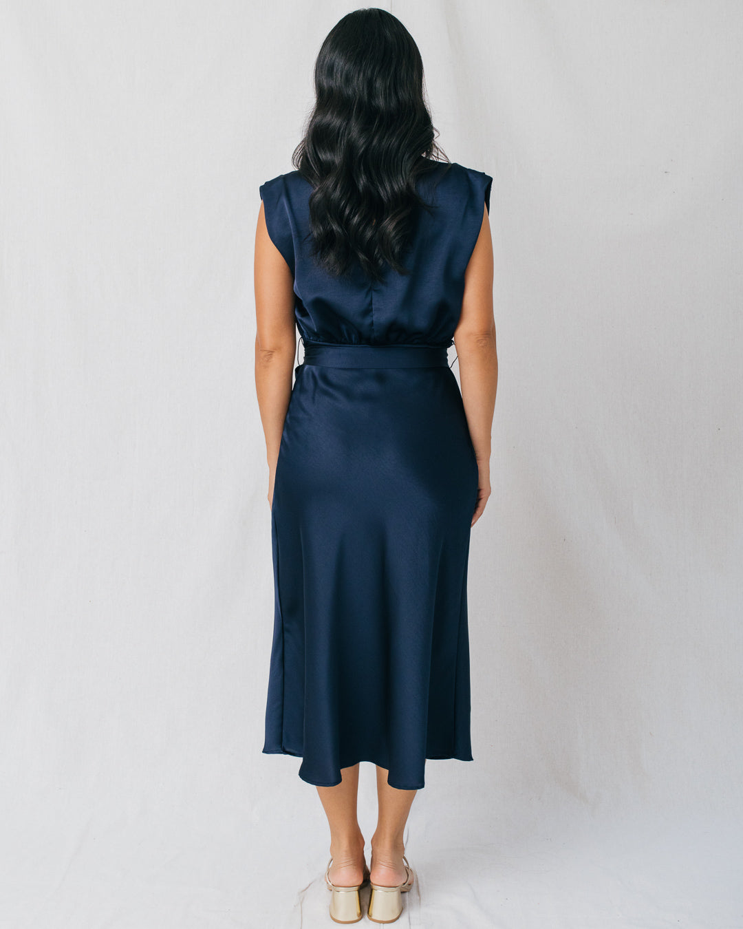 Clea Cowl Neck Front Tie Midi Dress