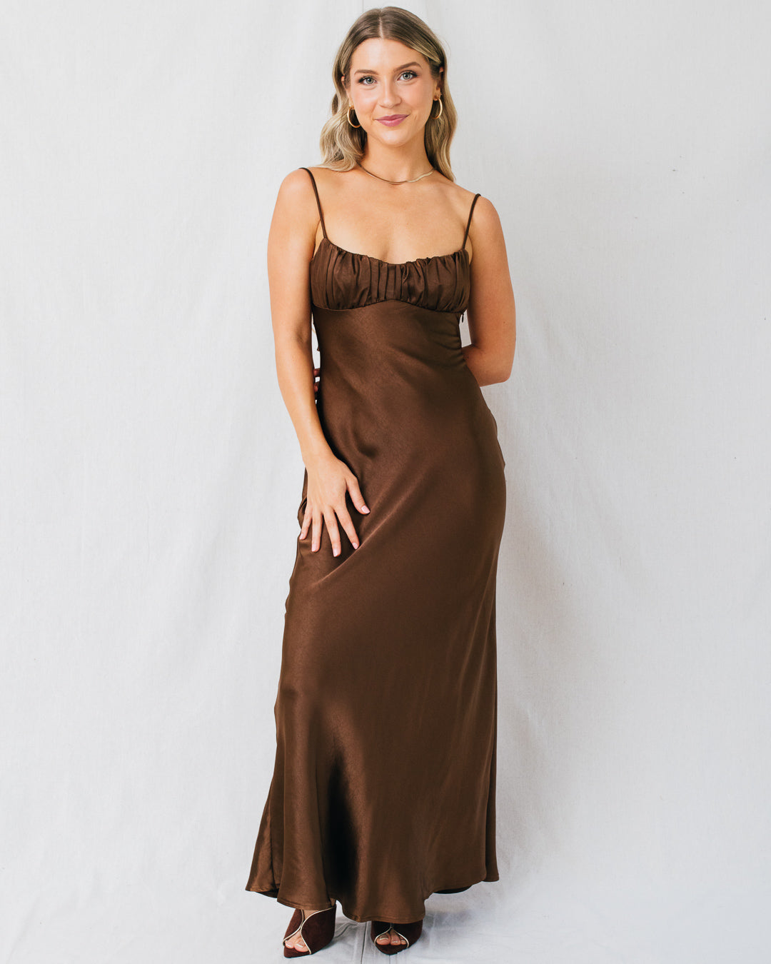 Orabella Twist Back Satin Maxi Dress