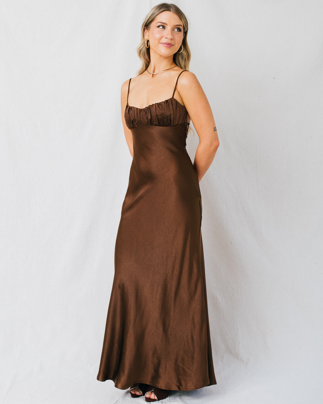 Orabella Twist Back Satin Maxi Dress