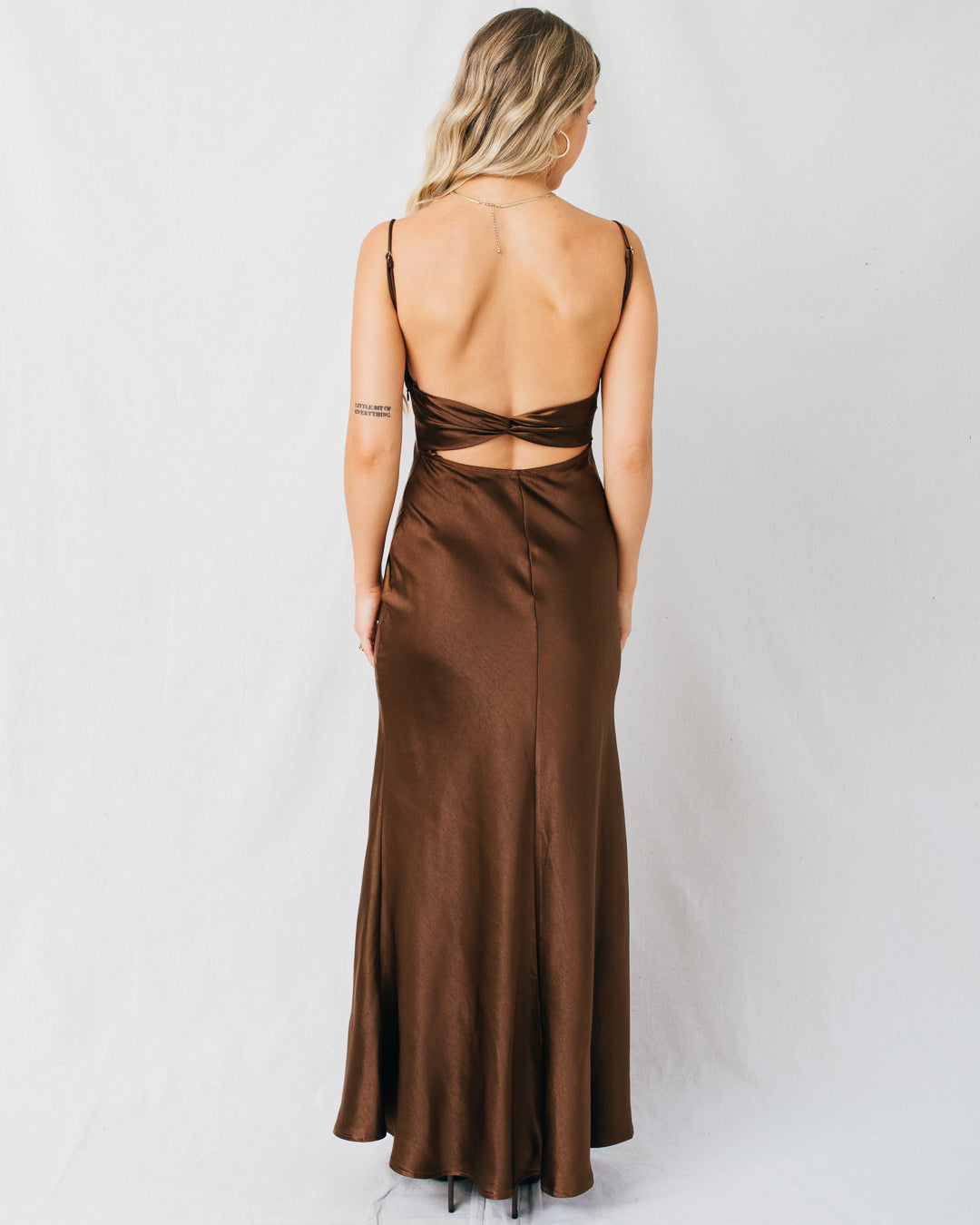 Orabella Twist Back Satin Maxi Dress