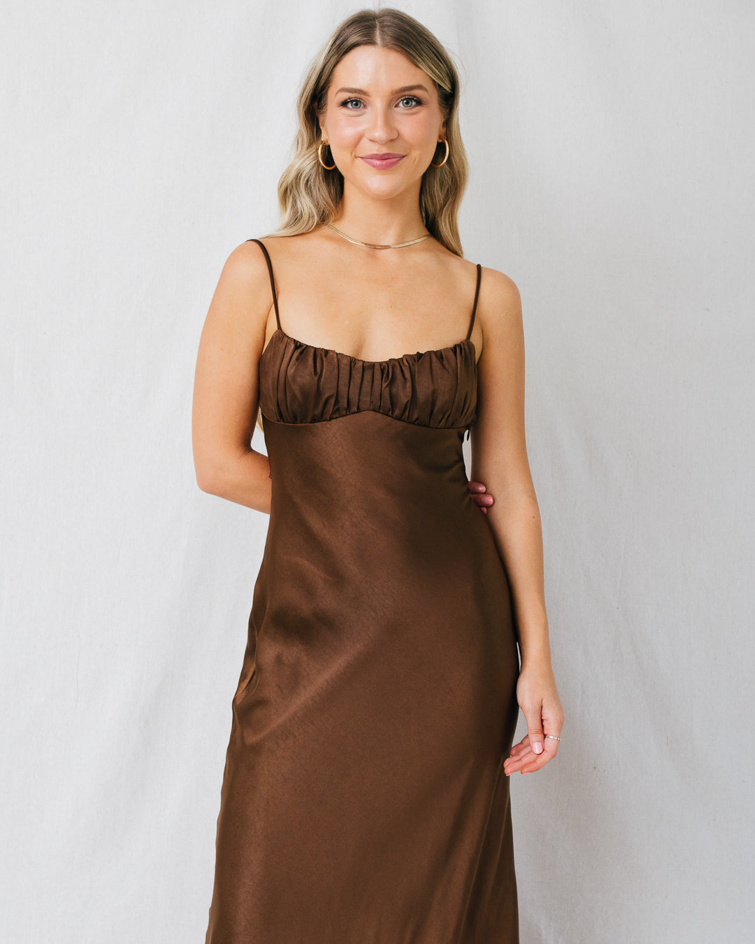 Orabella Twist Back Satin Maxi Dress
