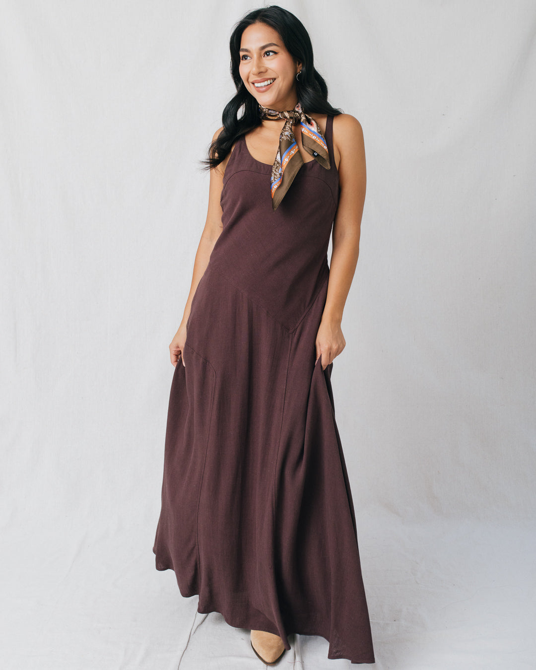Ellie Square Neck Diagonal Seam Detail Midi Dress