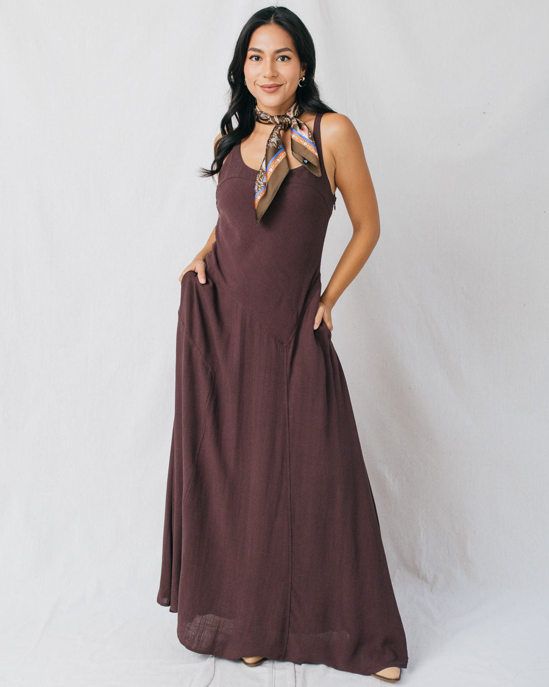 Ellie Square Neck Diagonal Seam Detail Midi Dress