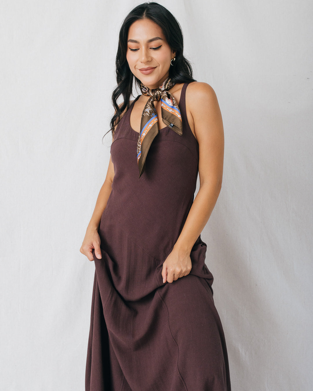 Ellie Square Neck Diagonal Seam Detail Midi Dress