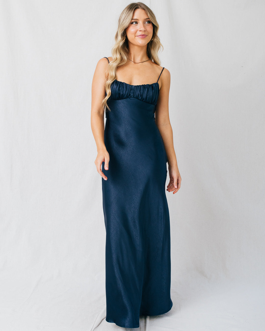 Orabella Twist Back Satin Maxi Dress