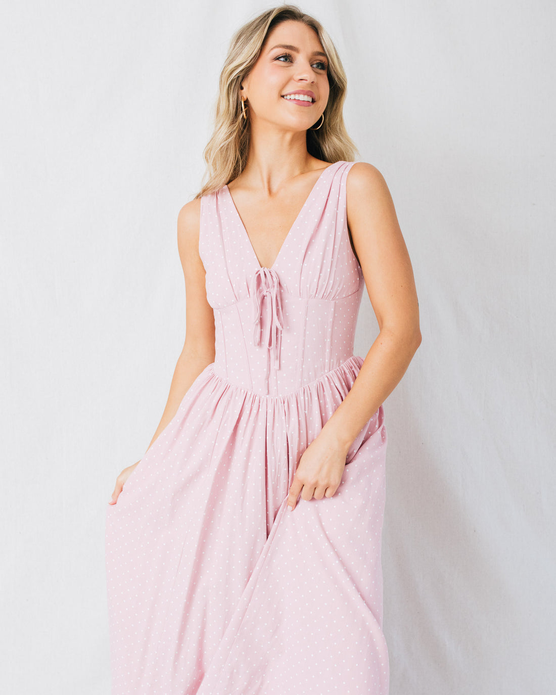 Shae Corset Bodice Bow Tie Detail Midi Dress