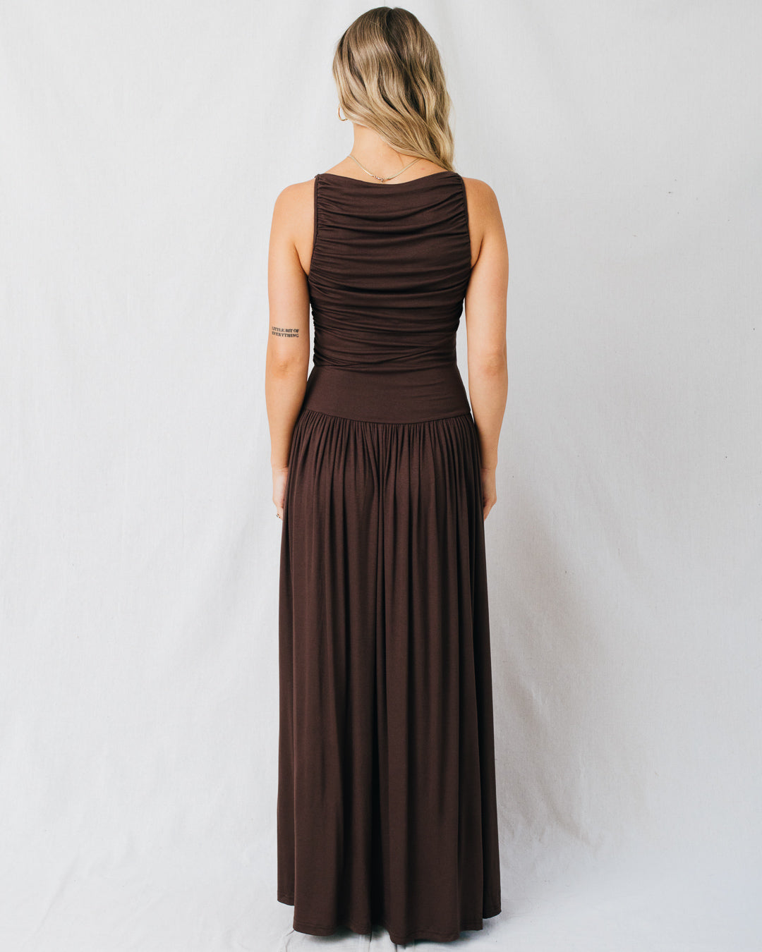 Leni Boat Neck Ruched Maxi Dress