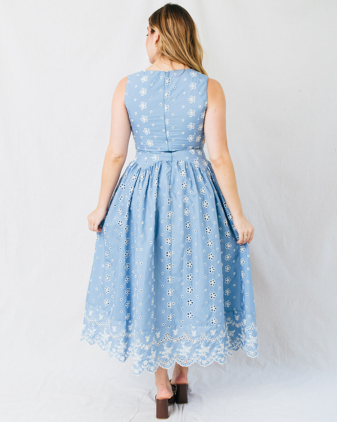 Melora Floral Embroidery Eyelet Midi Dress