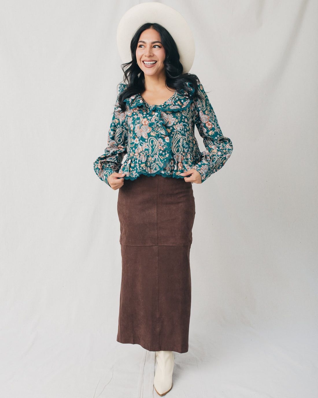 Amanda V-Neck Floral Ruffled Blouse