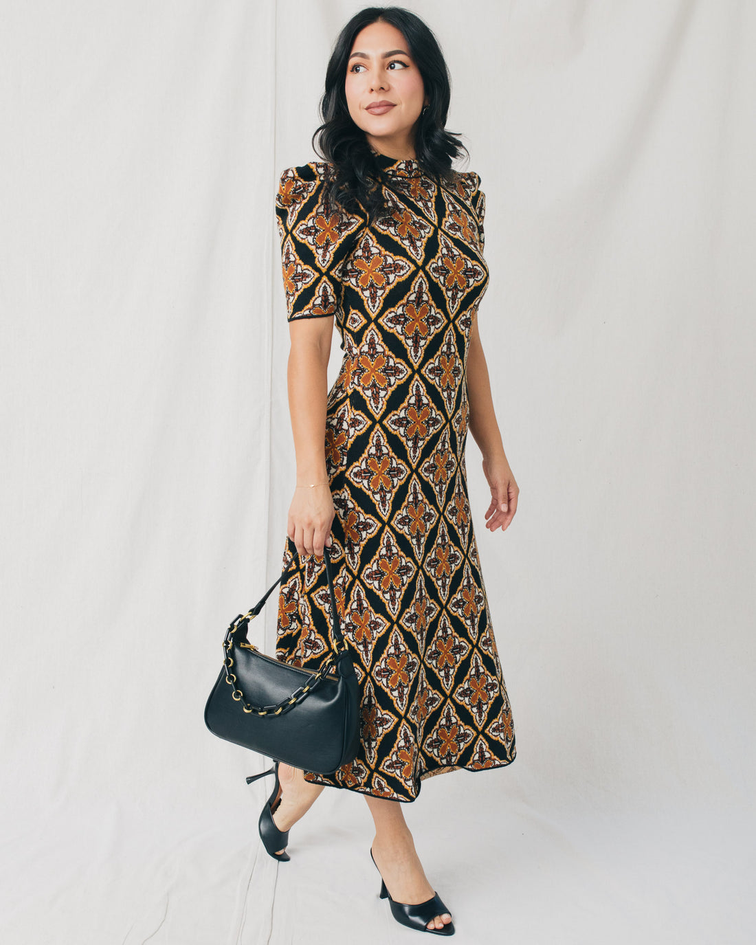 Imani Jacquard High Neck Sweater Midi Dress