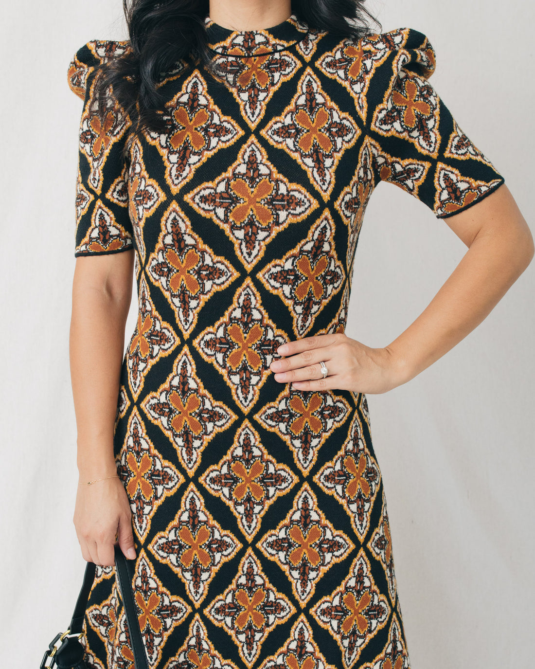 Imani Jacquard High Neck Sweater Midi Dress