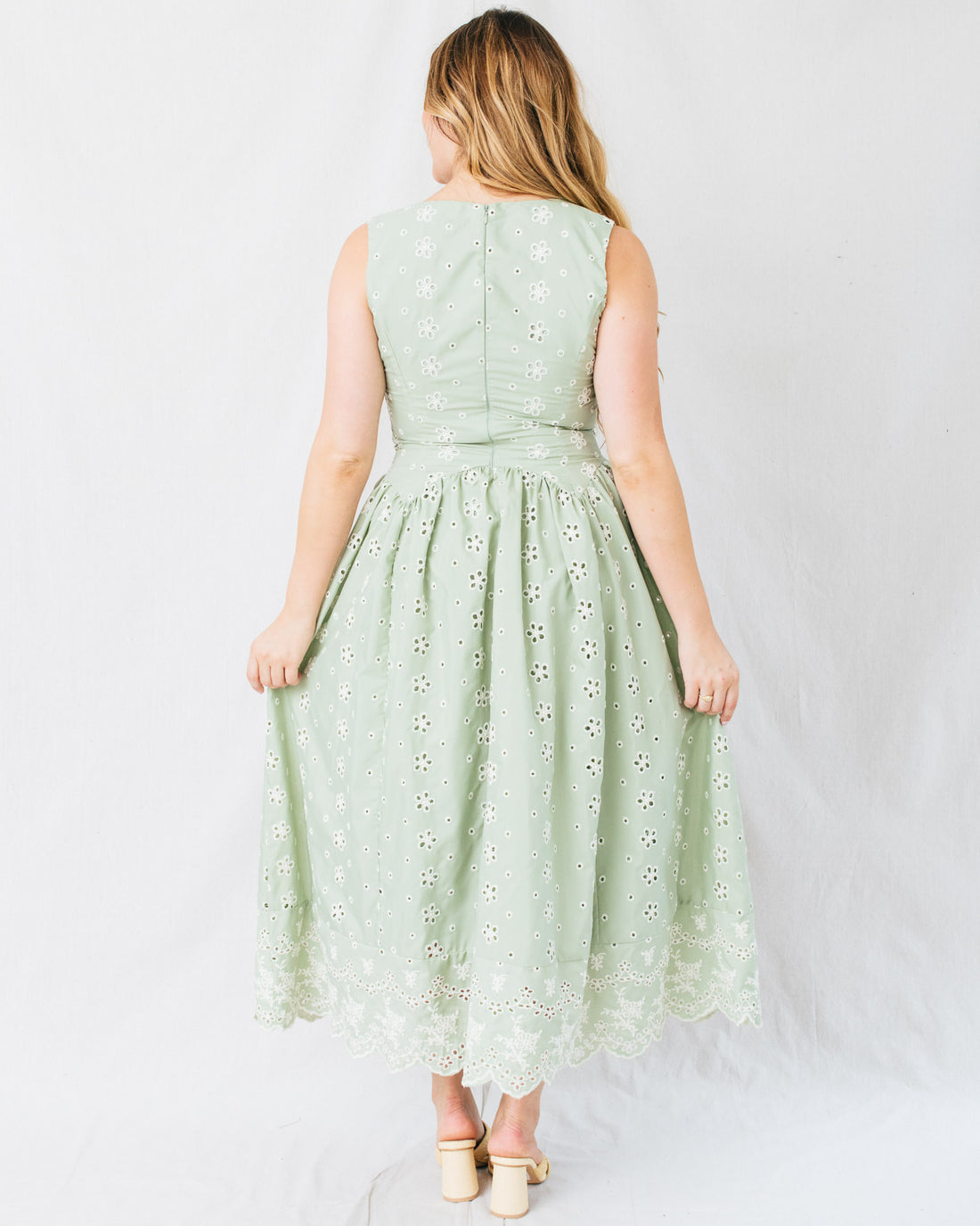 Melora Floral Embroidery Eyelet Midi Dress