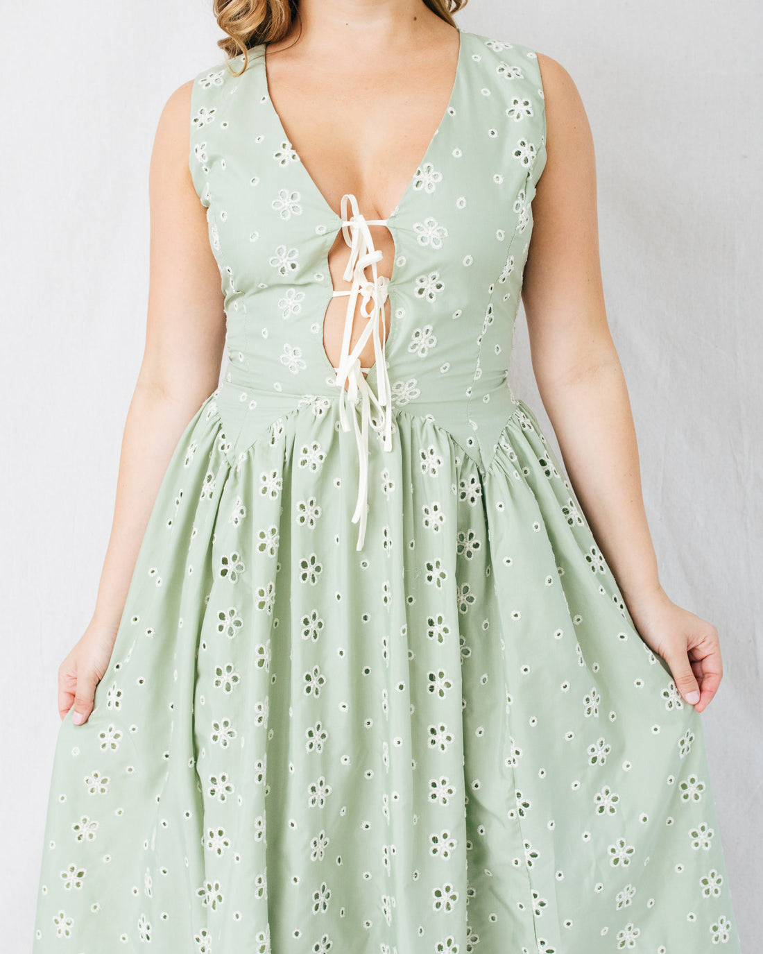 Melora Floral Embroidery Eyelet Midi Dress
