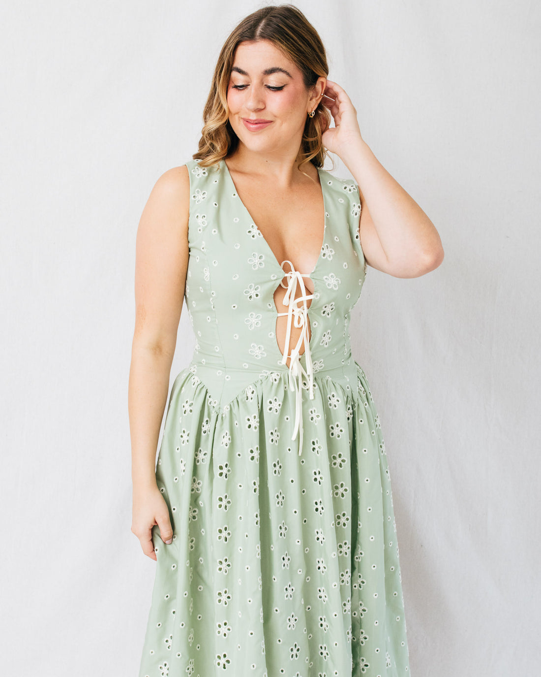 Melora Floral Embroidery Eyelet Midi Dress