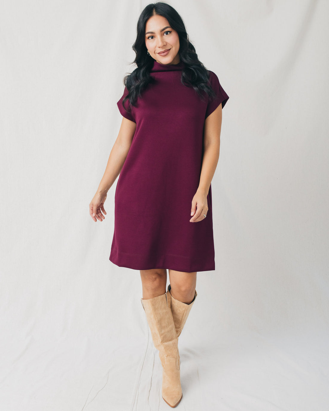 Drea Mock Neck Solid Relaxed Fit Mini Dress