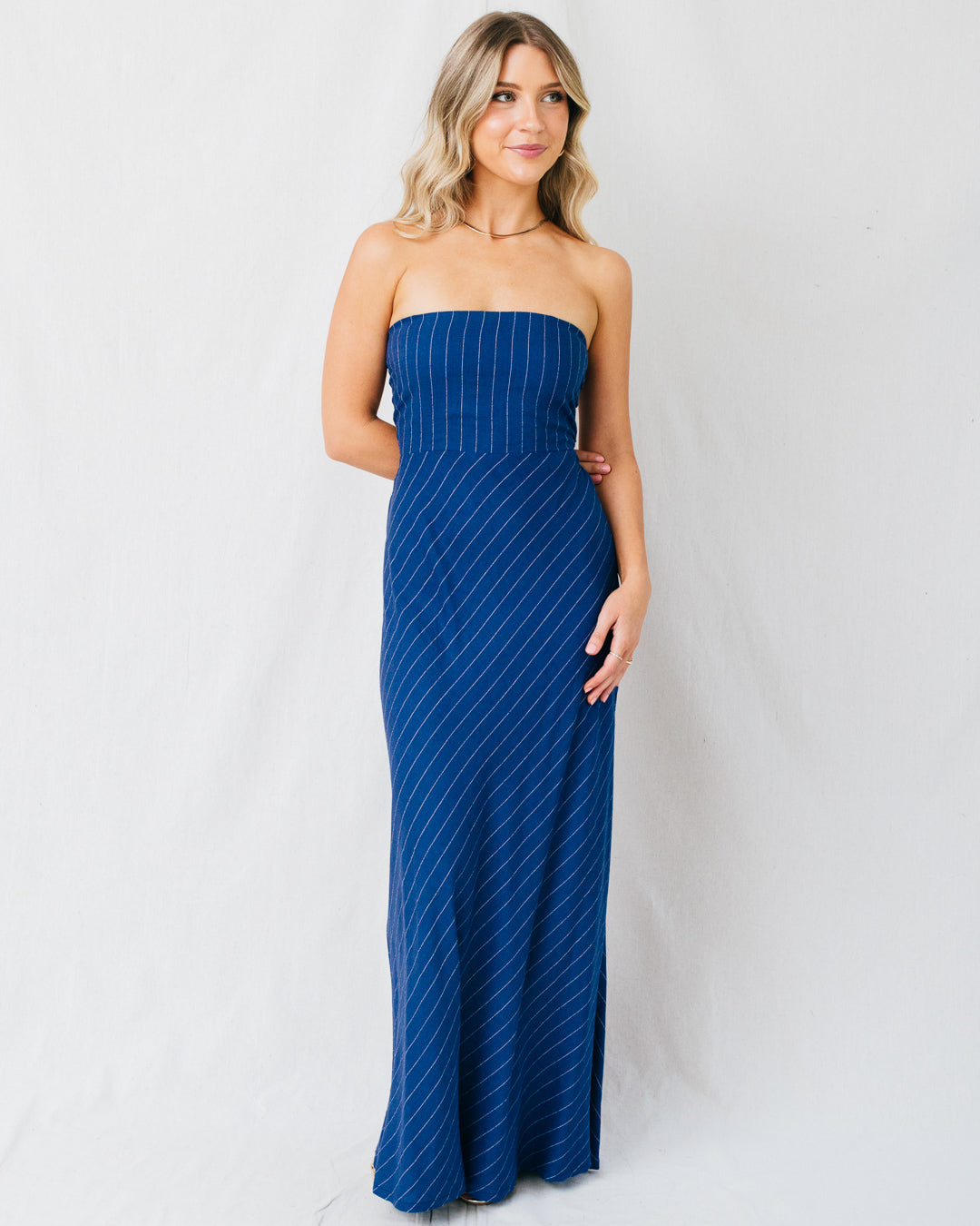 Braden Stripe Strapless Smocked Back Maxi Dress