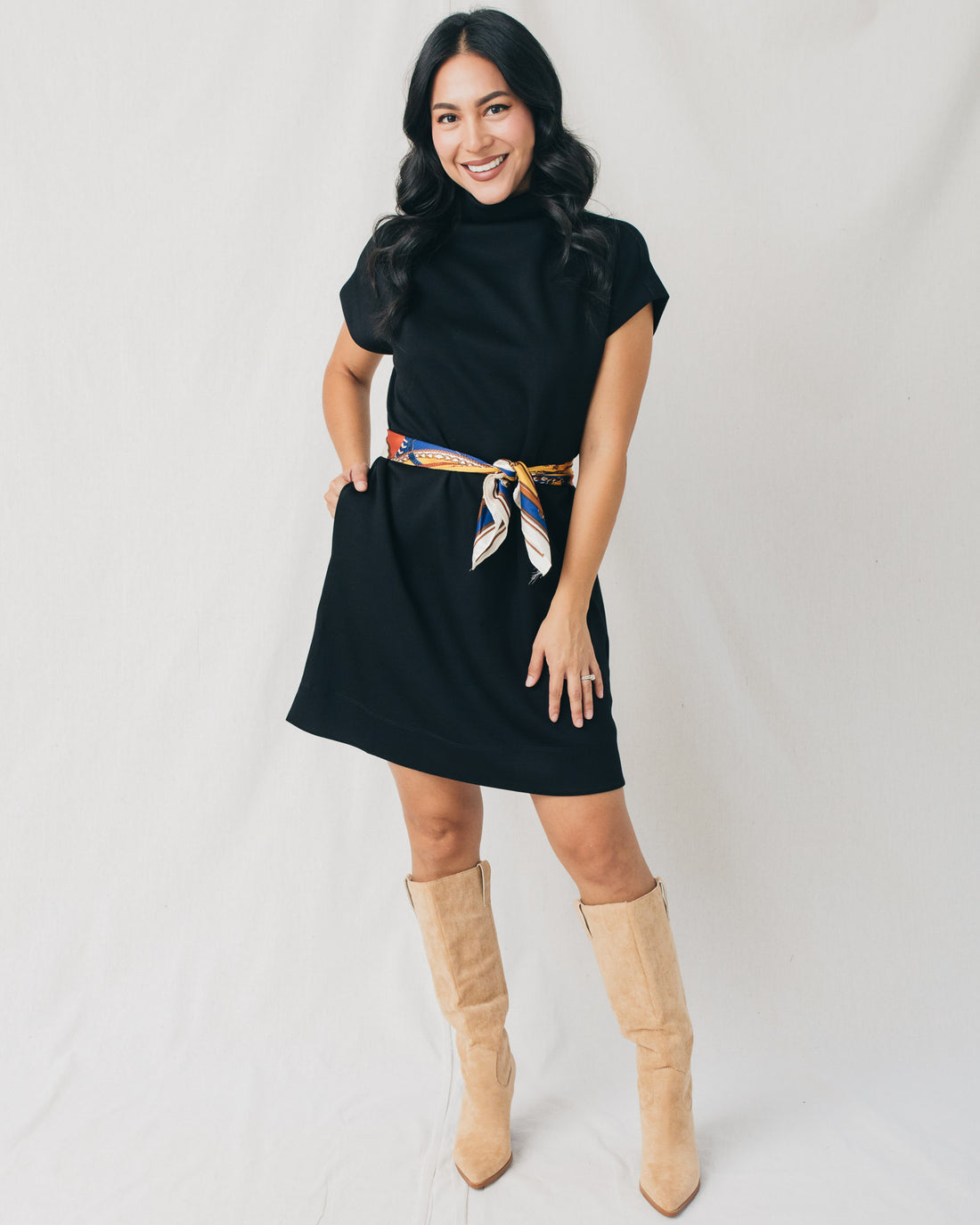 Drea Mock Neck Solid Relaxed Fit Mini Dress