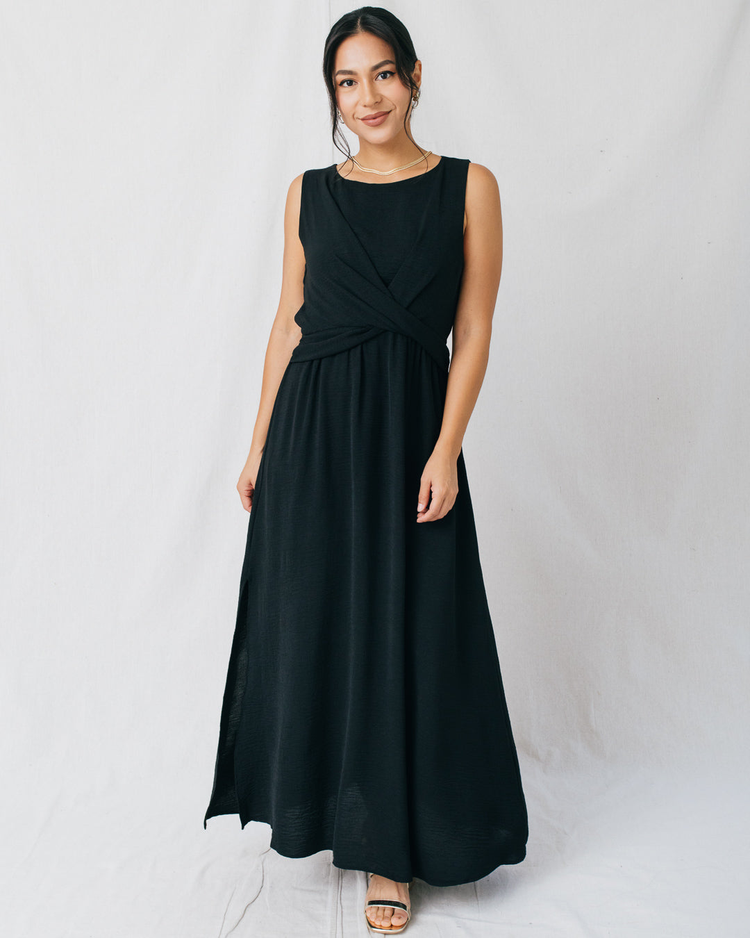 Adalia Round Neck Twist Front Maxi Dress