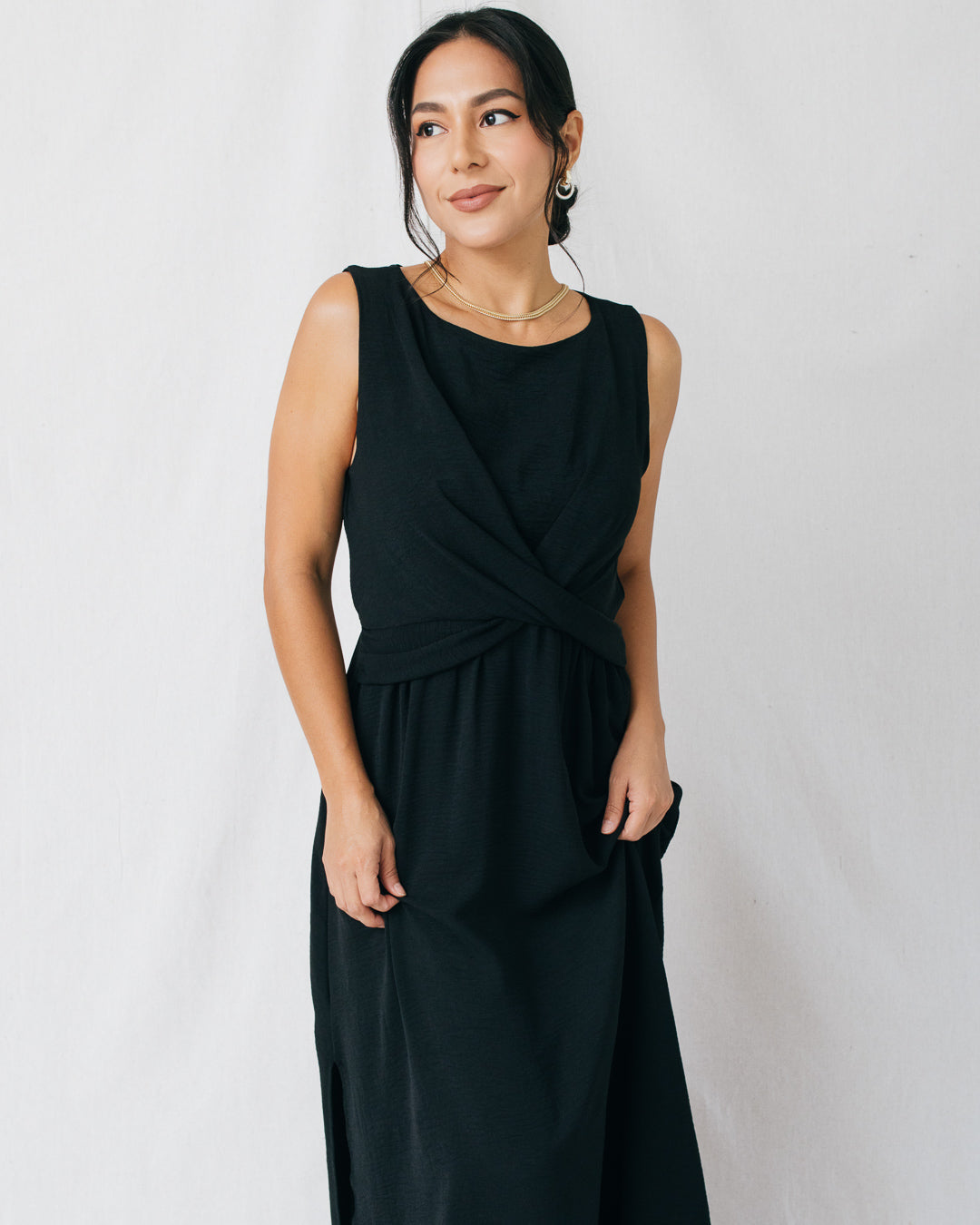 Adalia Round Neck Twist Front Maxi Dress
