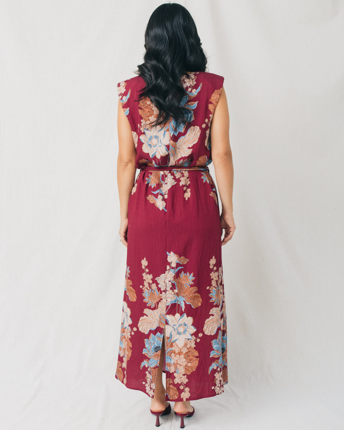Erika Round Neck Belted Floral Midi Dress