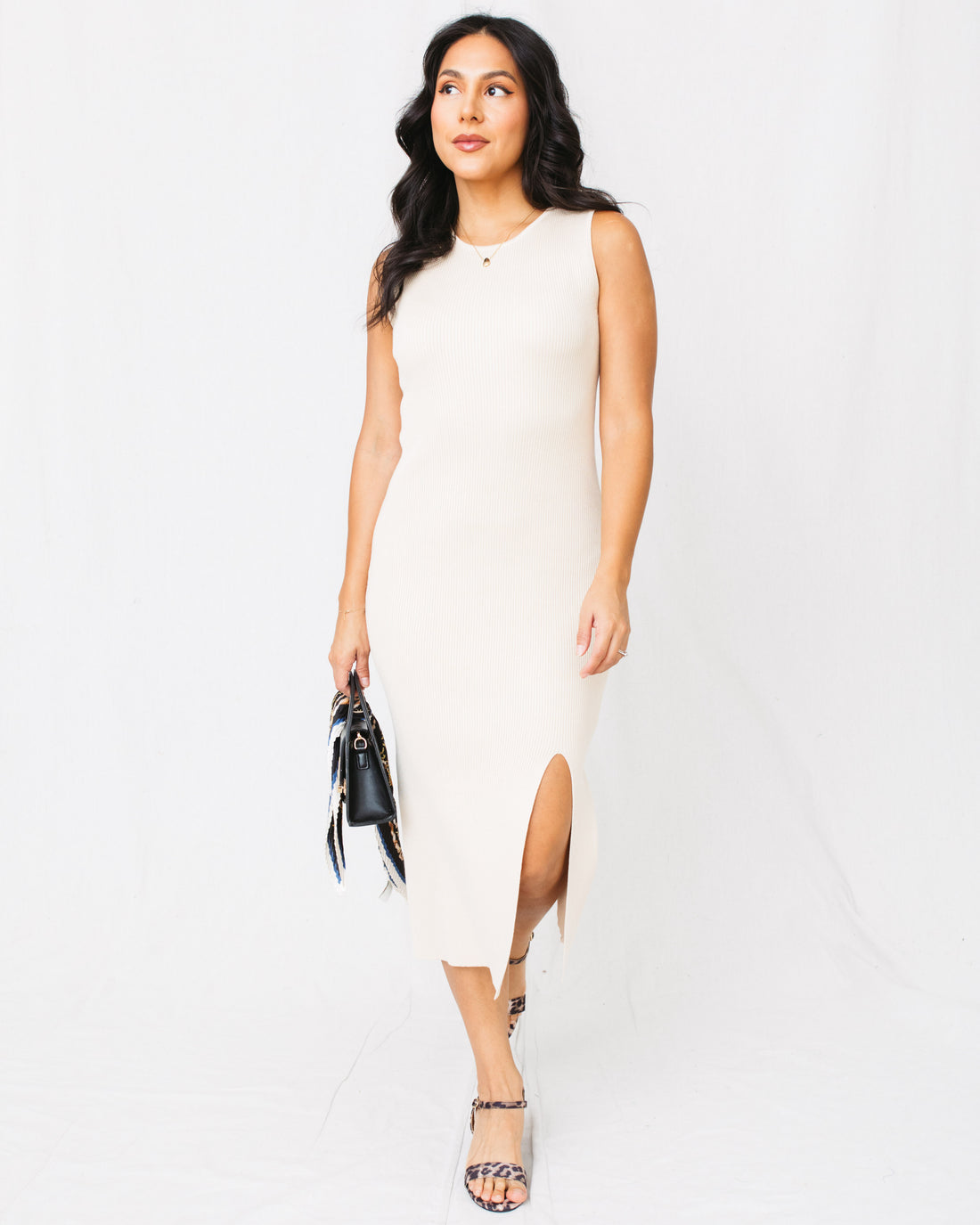 Gianna Round Neck Body-Con Ribbed Midi Dress