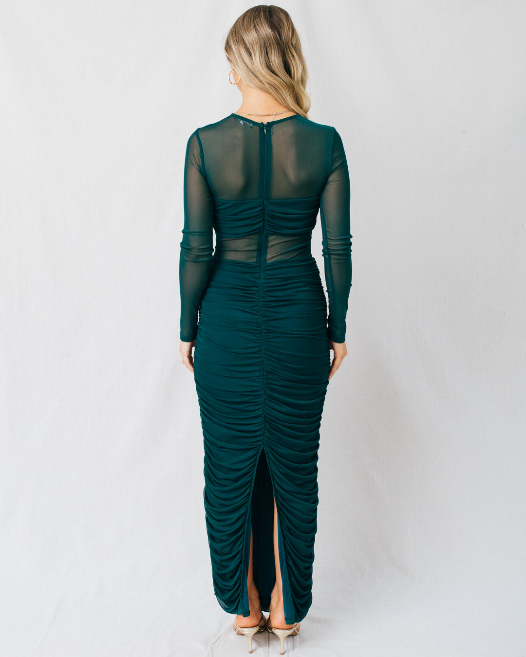 Sariah Mesh Ruched Detail Maxi Dress