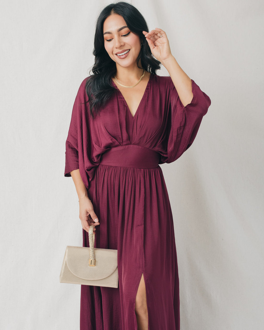 Neela Kimono Sleeve Elastic Back Waist Maxi Dress